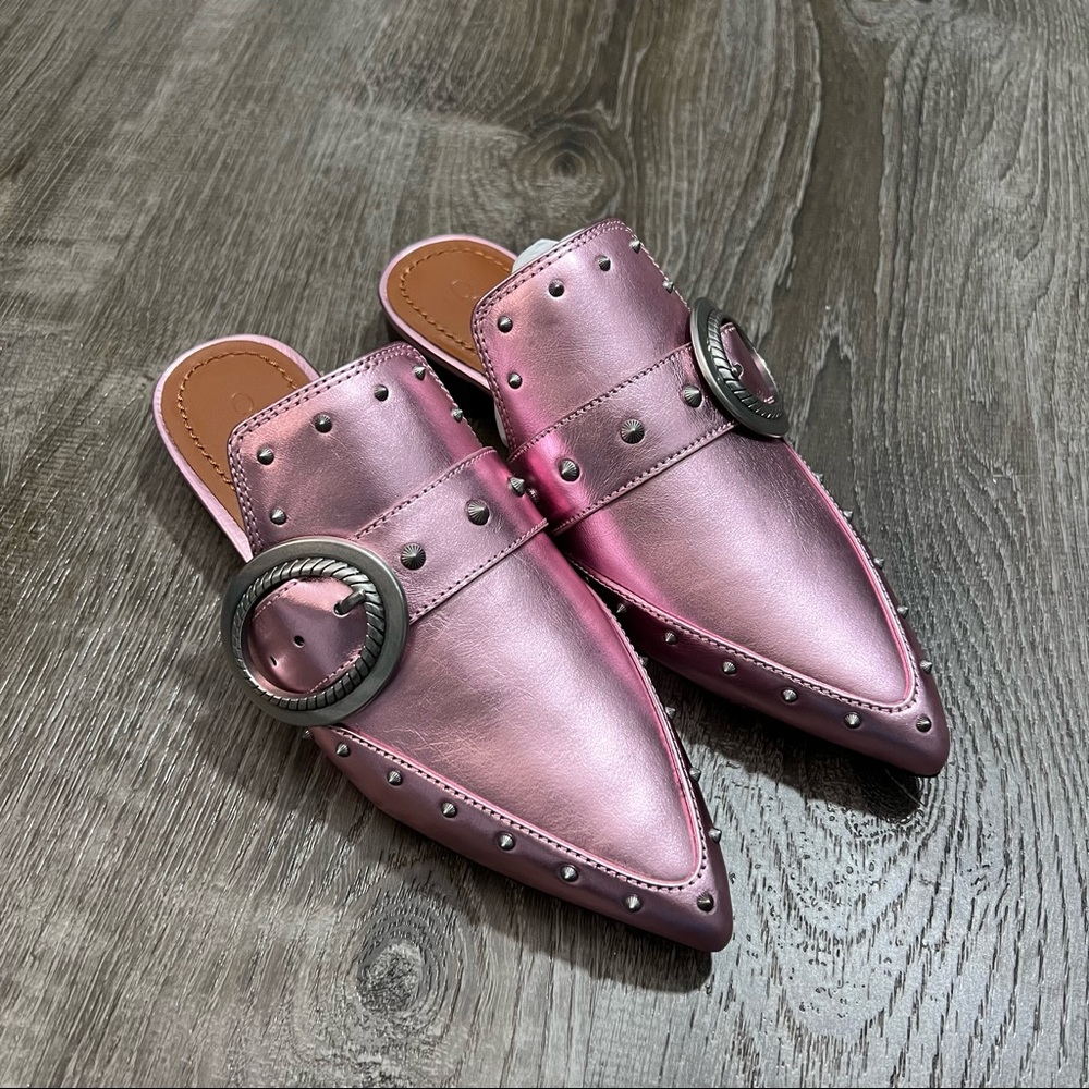 Coach Nikka Pink Metallic Slides Mules with Studs
